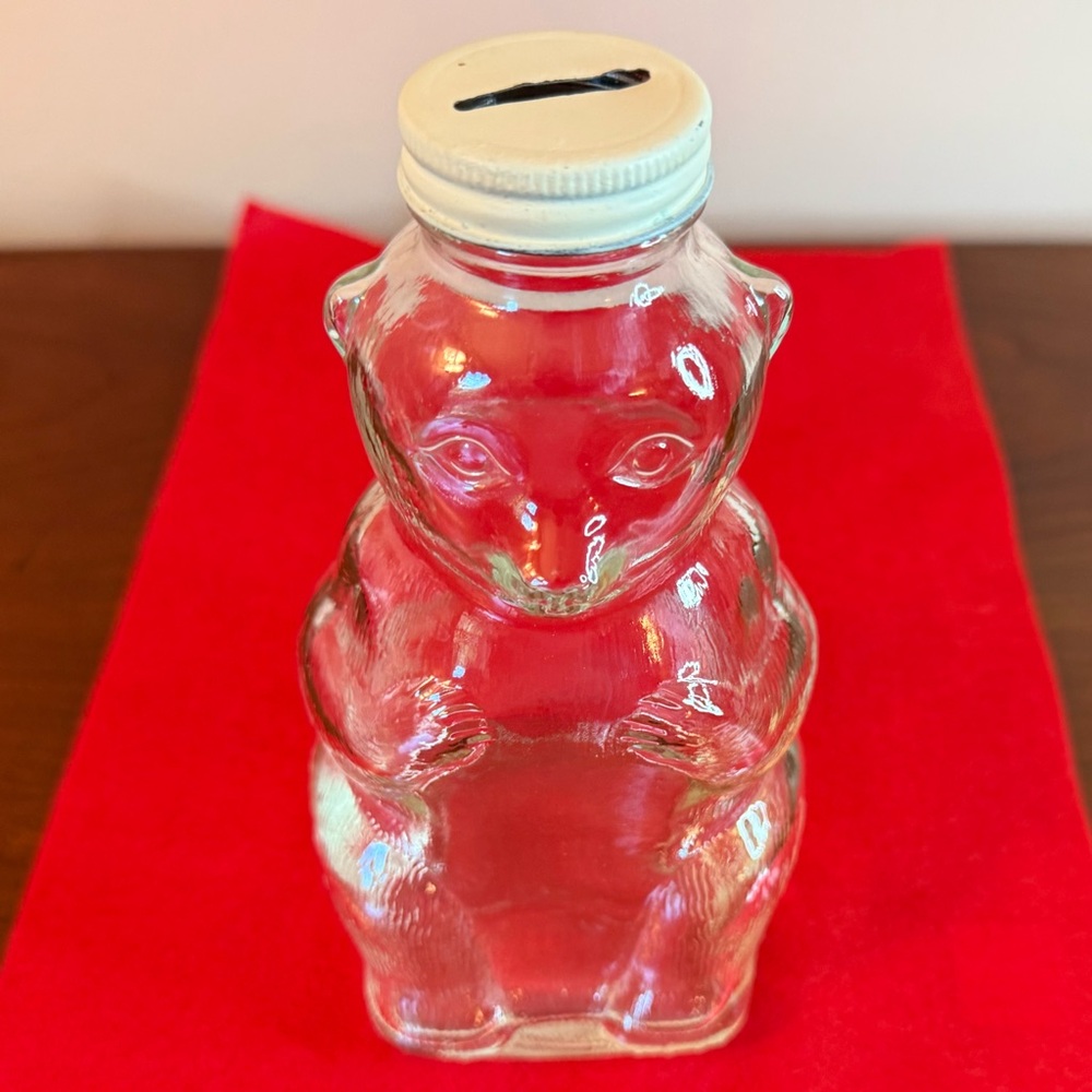 Snow Crest Beverages Clear Glass Bear Coin Bank